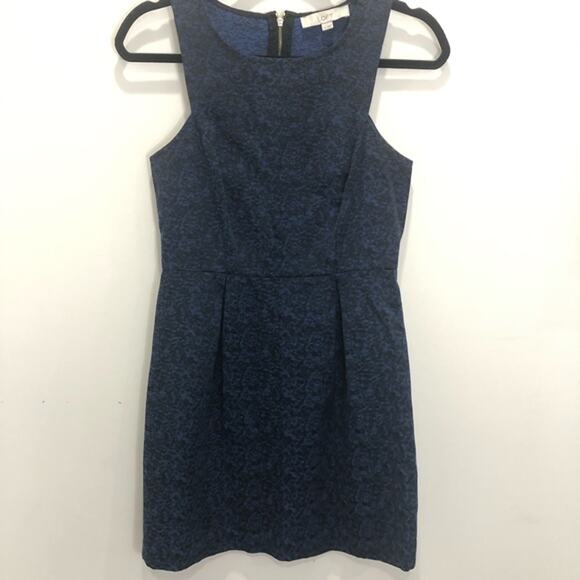 Loft Fit & Flare Black & Blue Jacquard Career‎ Party Dress Size 0 - Picture 1 of 6